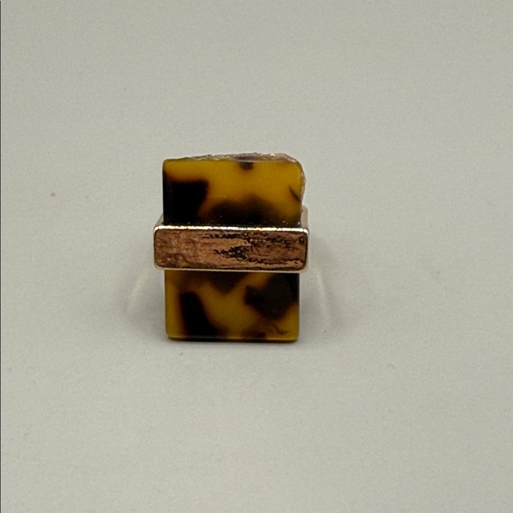 Vintage Gold Tone Rectangular Tortoise Shell Larg… - image 2